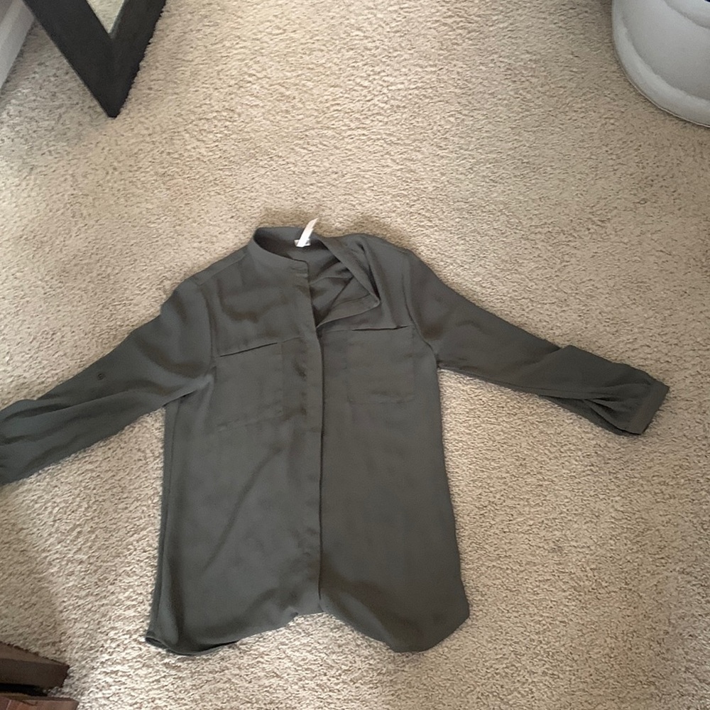 Army green chiffon button up
